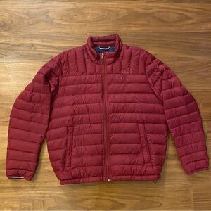 Tommy Hilfiger Men’s XL Burgundy Down Puffer Jacket Packable Full Zip
